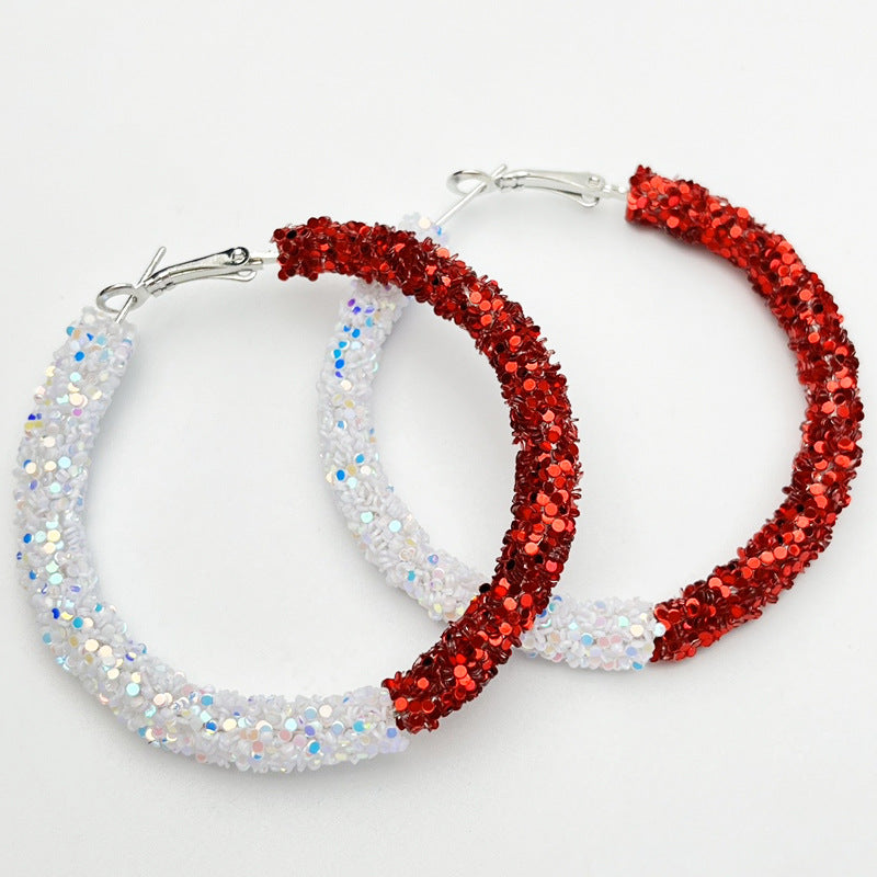 Wholesale 2 Pair/Pack Stadium Atmosphere Sports Exaggerated Personality Rugby Basketball Football Shiny Big Hoop Earrings
